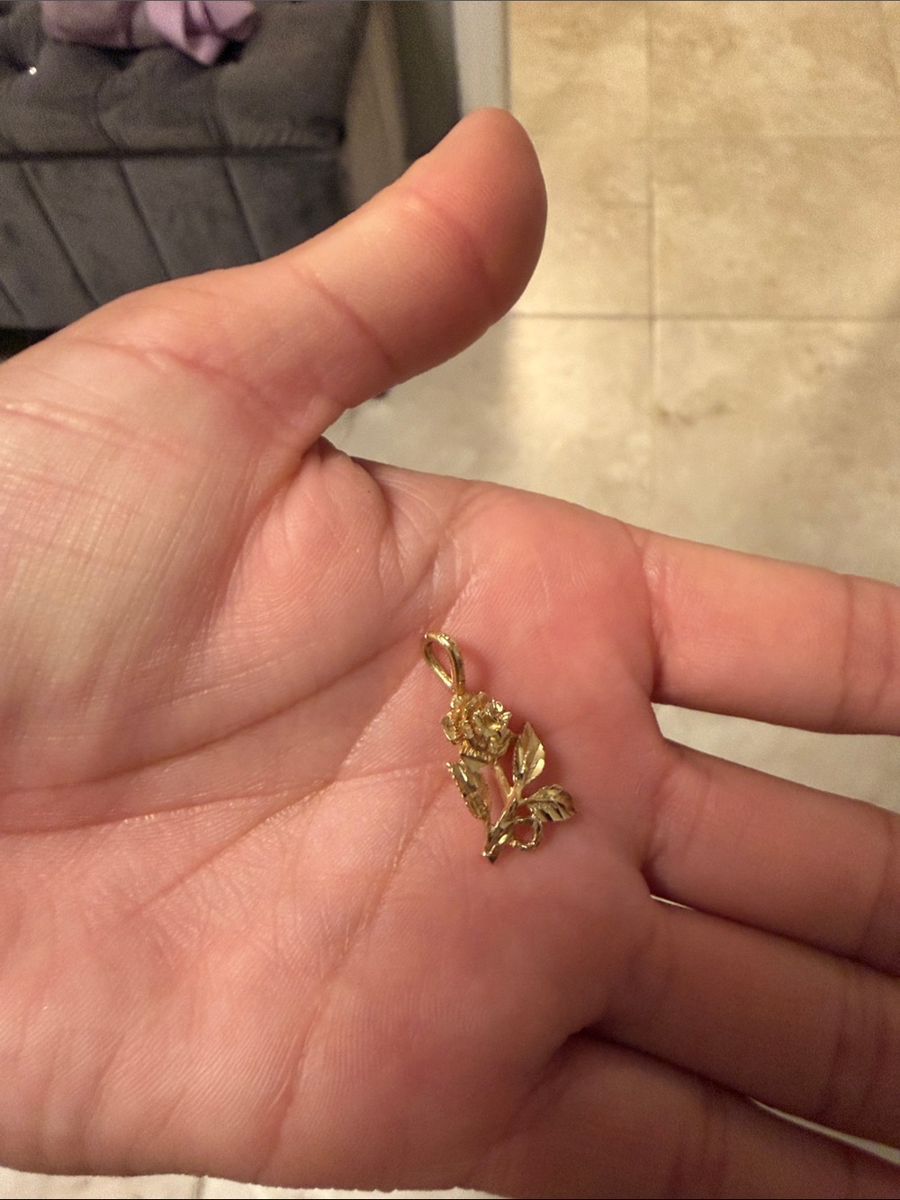 Gold Rose Leaf Pendant Necklace Charm - Elegant Floral Jewelry - Picture 2 of 2